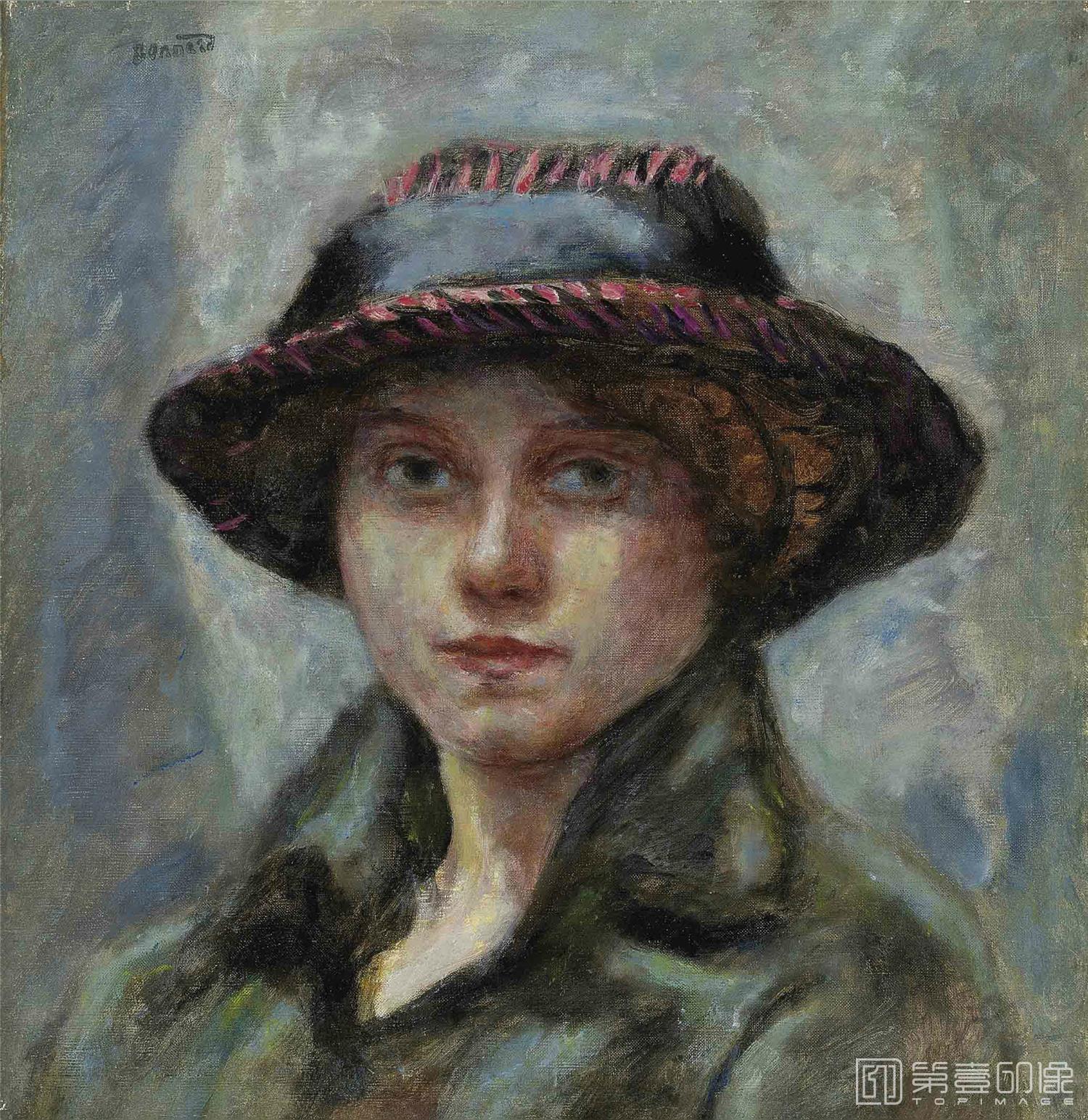 油画-TÊTE DE FEMME AU CHAPEAU